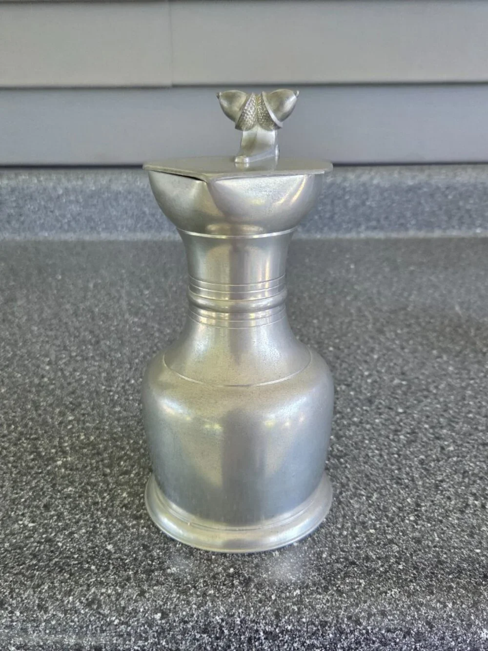 Royal Holland KMD Tiel Pewter Creamer Pitcher Acorn Decorated Hinged Lid Vintage